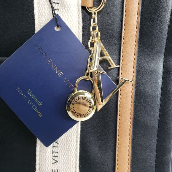 Adrienne Vittadini Montauk Black Tote With AV Charm Top Zip Closure  NWT - Picture 2 of 16